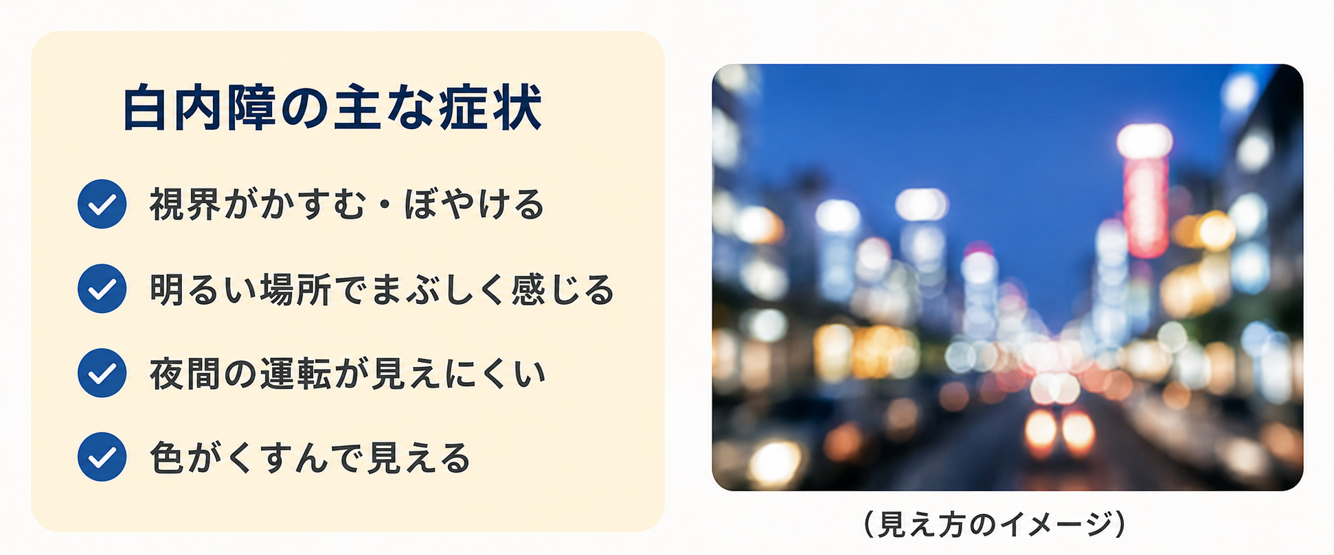白内障の主な症状と見え方のイメージ